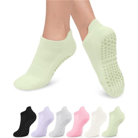 6 Pairs Grip Pilates Socks for Women, Non-slip Yoga Athletic Socks - Picture 1 of 7